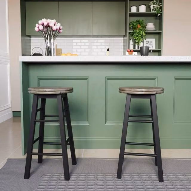 HD Designs Set of 2 Black Wooden Revolving Bar Stools for Kitchen and Dining Rooms – 1