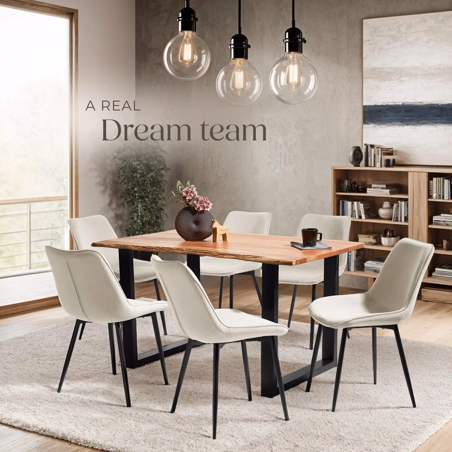 tectake Monroe Dining Chair Set of 8 in Beige Velvet Fabric with Metal Frame – 5