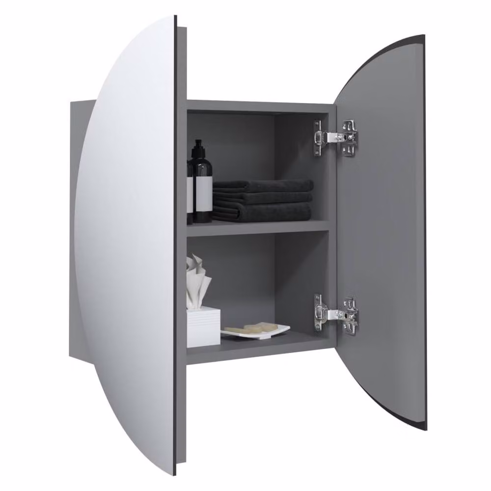 Berkfield Home Beautiful Grey Bathroom Cabinet with Round LED Mirror, W/D/H: 40 x 40 x 17.5 cm – 2