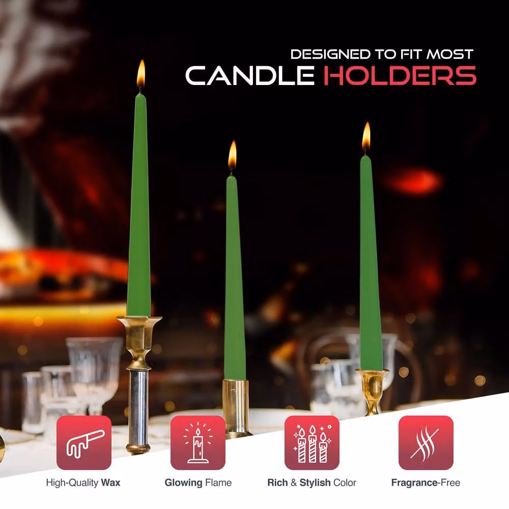 Haltons Unscented Long Tapered Dinner Candles in Green, White or Red – 5
