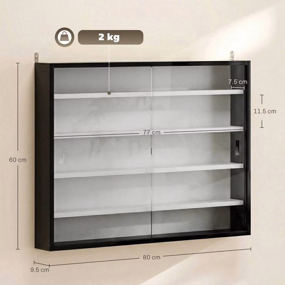 PAWNORA Modern Wall Mounted 5-Tier Display Shelf Cabinet with Glass Doors in Black and White – 2