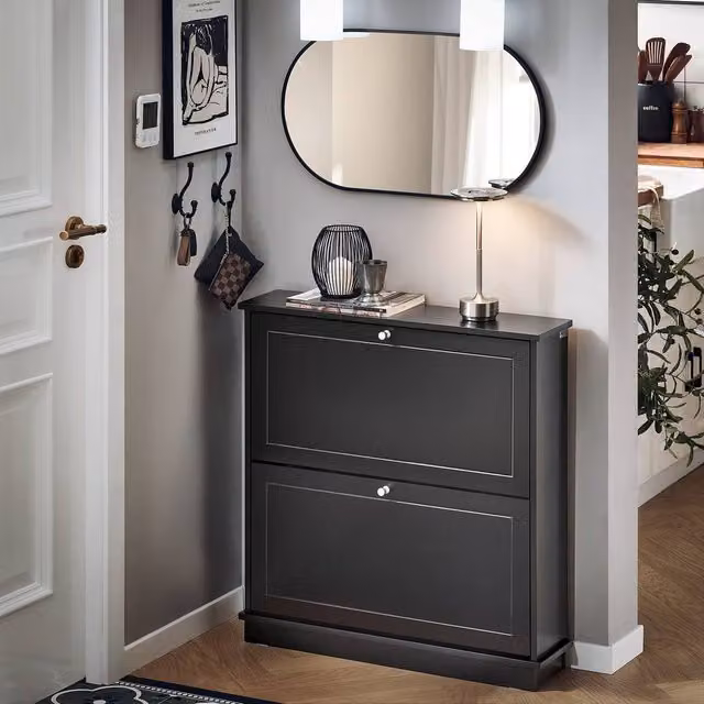 SoBuy Slim Modern Black Matt Shoe Cabinet with Tilting Compartments and Internal Shelves