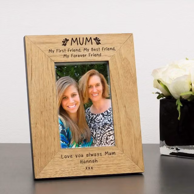 Uniqueful Personalised Women's Mum Rectangular Wood Tabletop Photo Frame in Brown, W: 10 cm, H: 15 cm