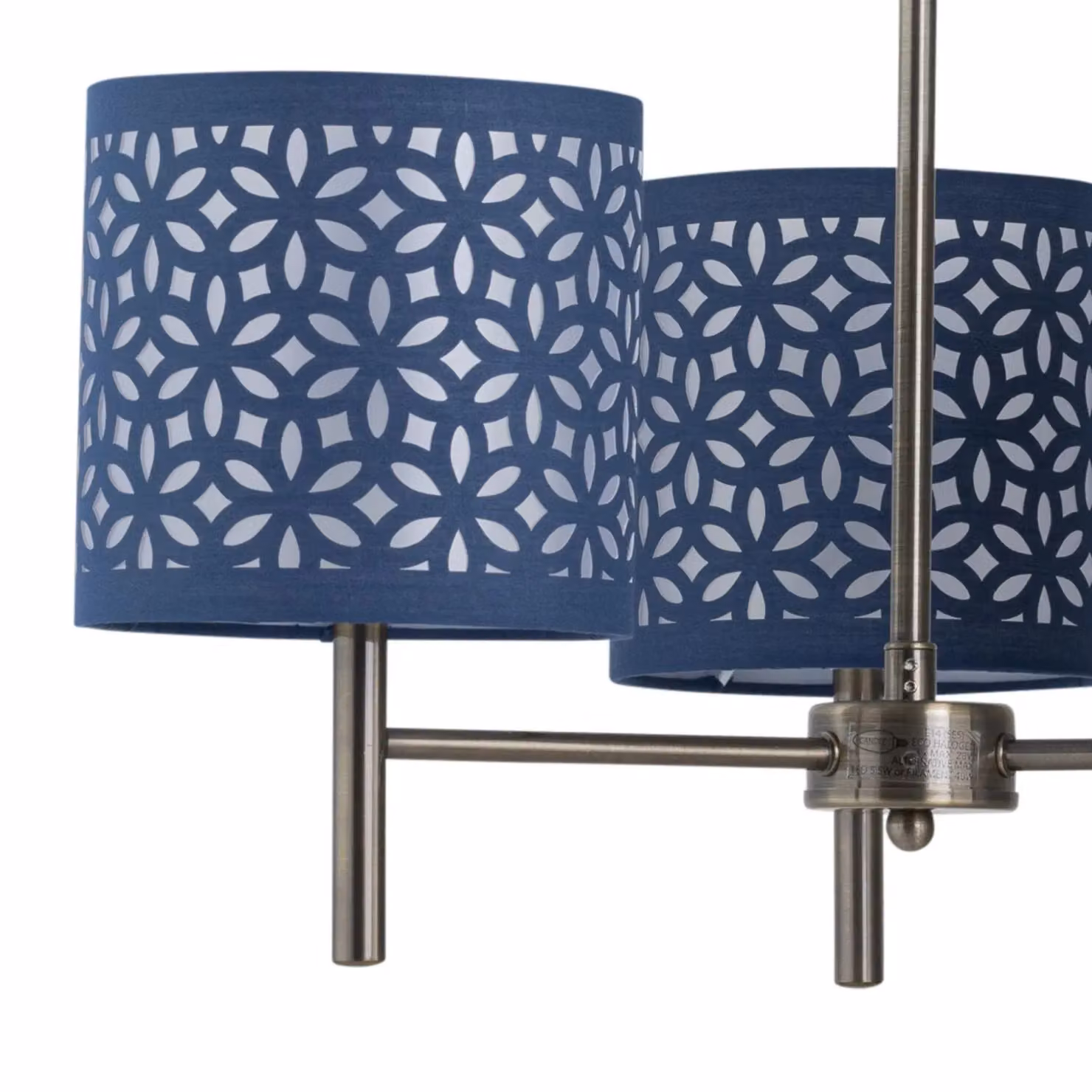 First Choice Lighting Brea Set of 2 Antique Brass Pendant Light Fittings with Navy Blue Cut Out Shades – 2