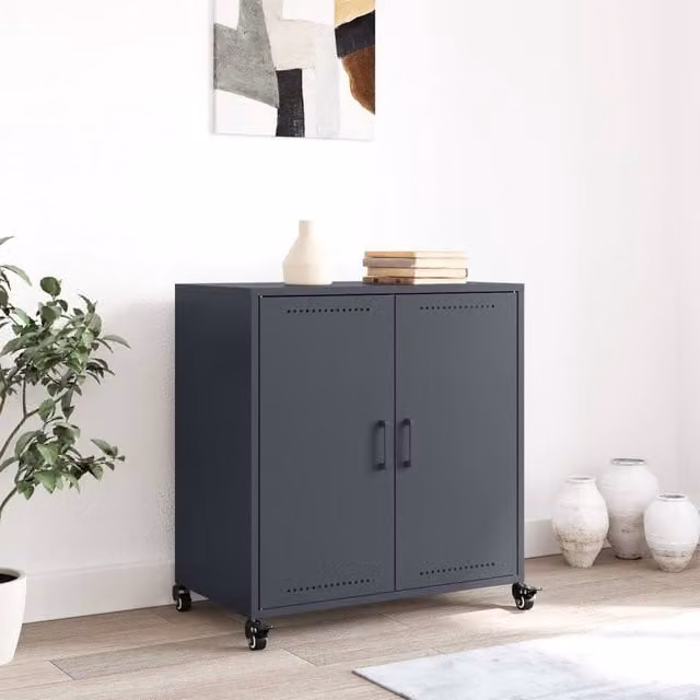 Berkfield Home Anthracite Metal Sideboard in Charcoal, W/D/H: 68.5 x 39 x 72 cm