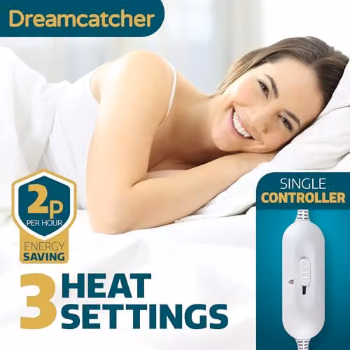 Dreamcatcher Single Electric Blanket in White, 3 Heat Settings, W/D/H: 90 x 190 cm – 3