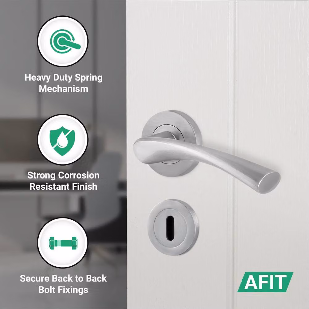 AFIT Satin Nickel Lock Door Handle Rose Set, 1 Pair, Silver, W: 15.0 cm x H: 15.0 cm – 2