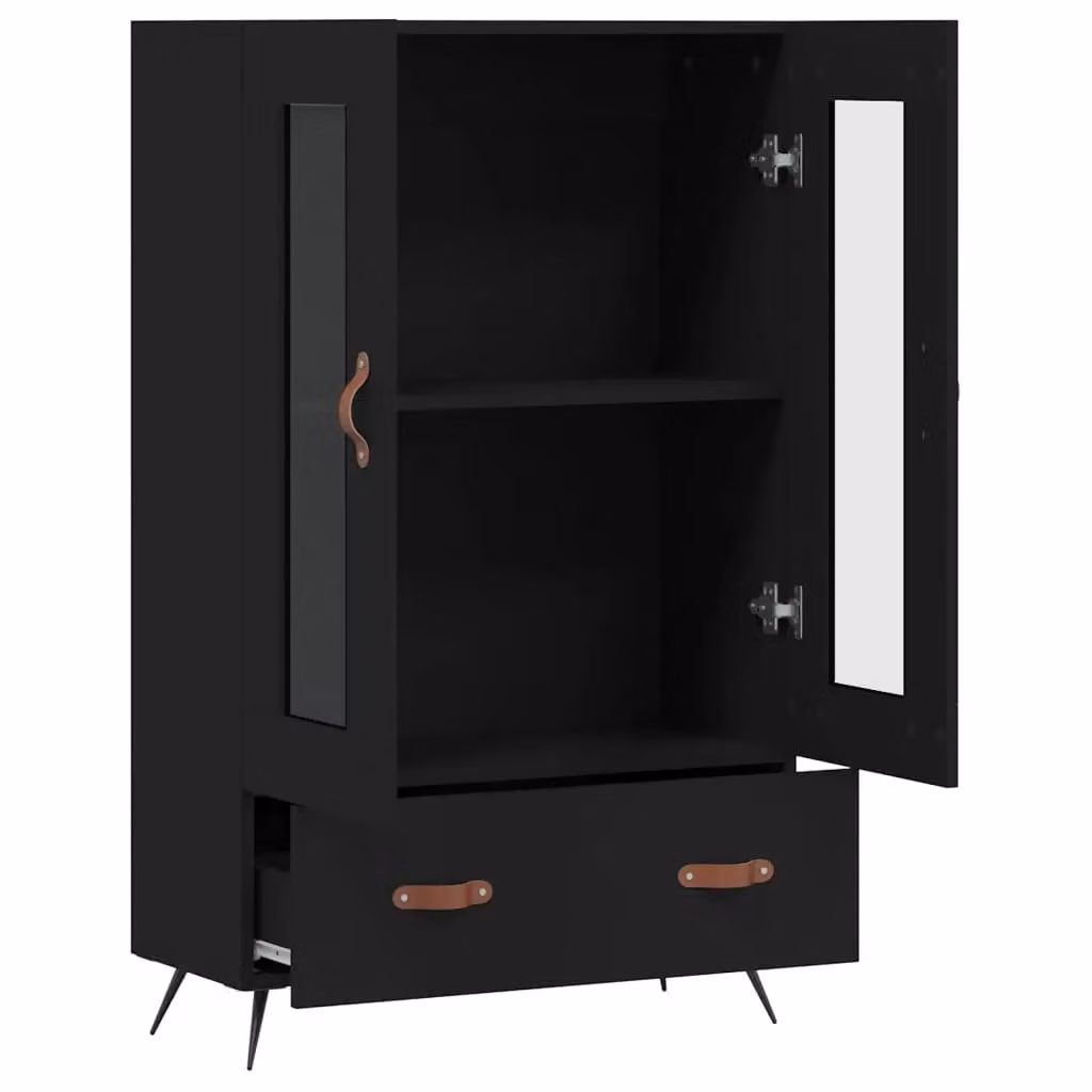 Berkfield Home Modern Black Highboard with Glass Doors and Internal Shelves, W: 69.5 cm, D: 31 cm, H: 115 cm – 4