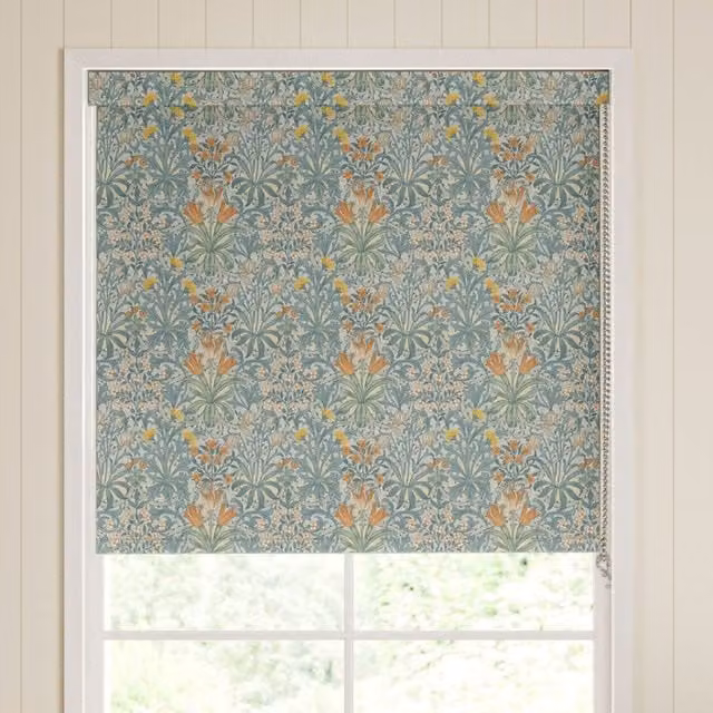 William Morris Woodland Weeds Bluebird Blackout Made To Measure Roller Blind in Blue Floral Pattern