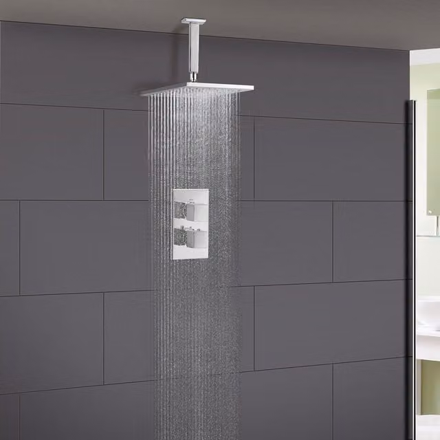 Nes Home Square Concealed Overhead Shower Set with 2 Dial 1 Way Ceiling Head in Metallic Silver