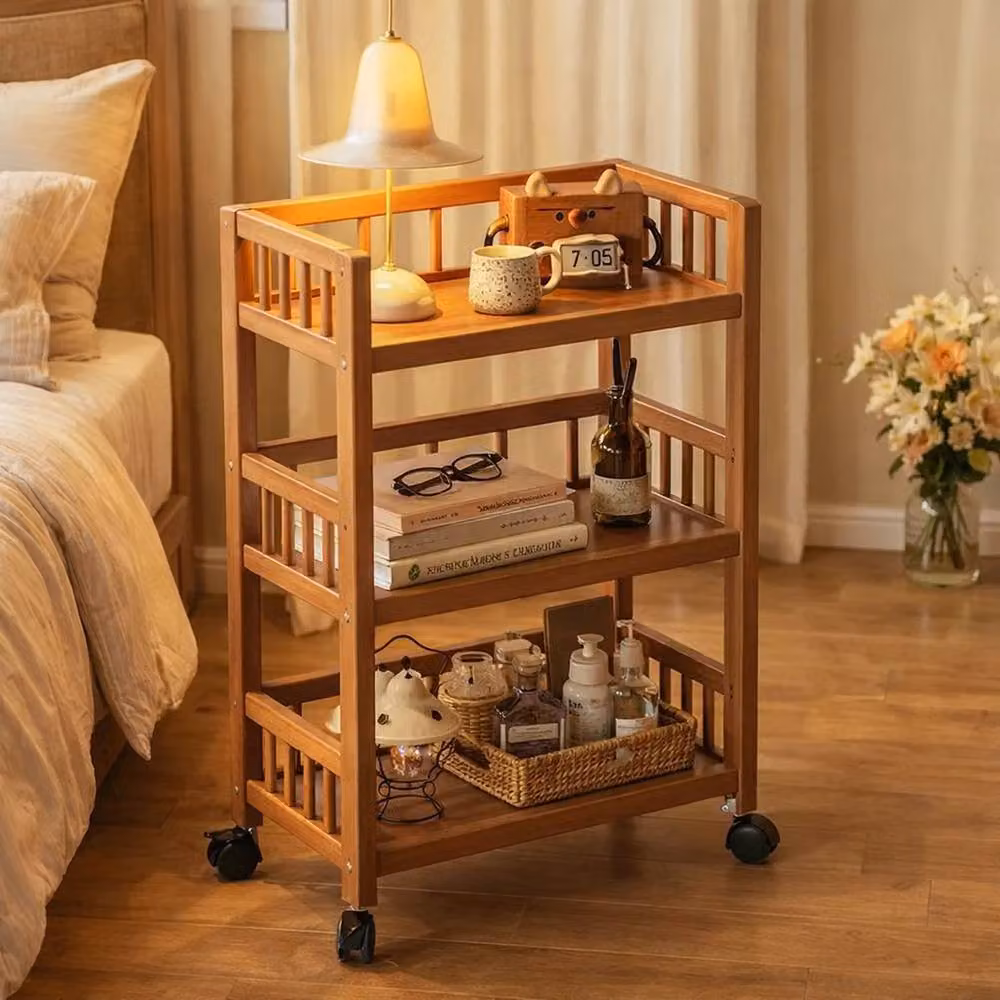 FORGEVIO 3-Tier Bamboo Rolling Storage Cart with Wheels in Brown – 3