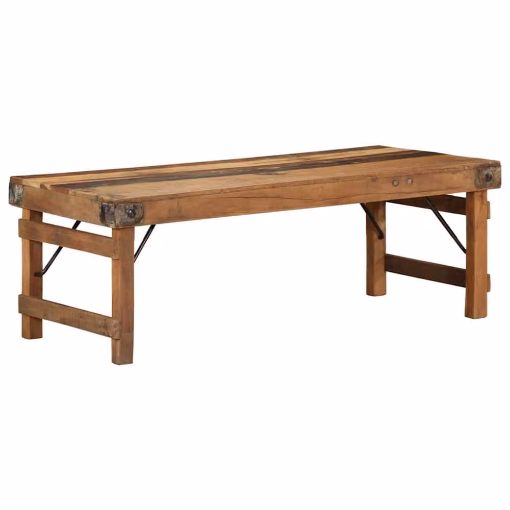 Berkfield Home Traditional Rectangular Coffee Table in Brown Reclaimed Acacia Wood W/D/H: 110 x 55 x 40 cm – 2