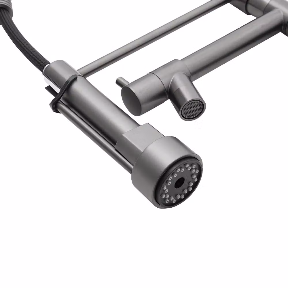 Living and Home Stainless Steel Kitchen Faucet with Pull Down Spring Spout and Pot Filler in Grey – 2