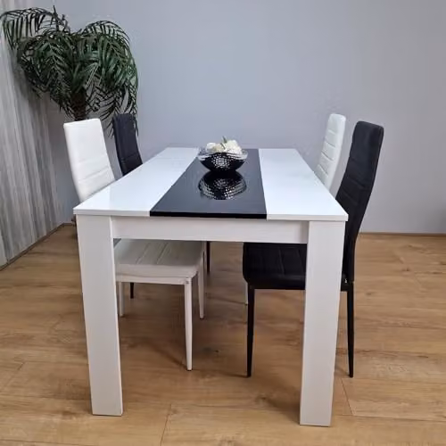 KOSY KOALA Modern Dining Table Set with 4 Chairs, White and Black, W/D/H: 140 x 80 x 75 cm – 1