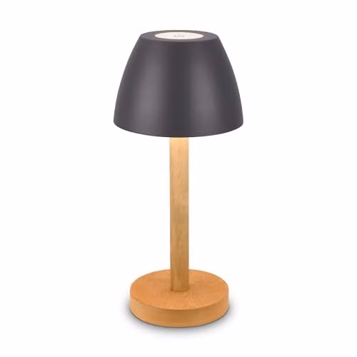 Briloner Rechargeable LED Table Lamp with Touch Dimming, IP44 Waterproof, Anthracite Wood, H 30 cm x W 13.5 cm