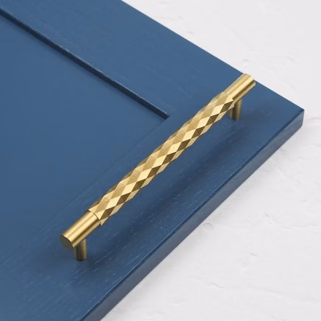 Handle & Home Satin Brass Diamond Cut Bar Handle and Knob in Gold, Length: 185mm