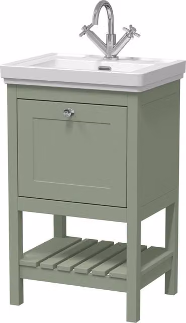 Balterley Floor Standing 1 Drawer Bathroom Vanity and Fireclay Basin, Green, W: 50 cm, H: 86.5 cm – 1