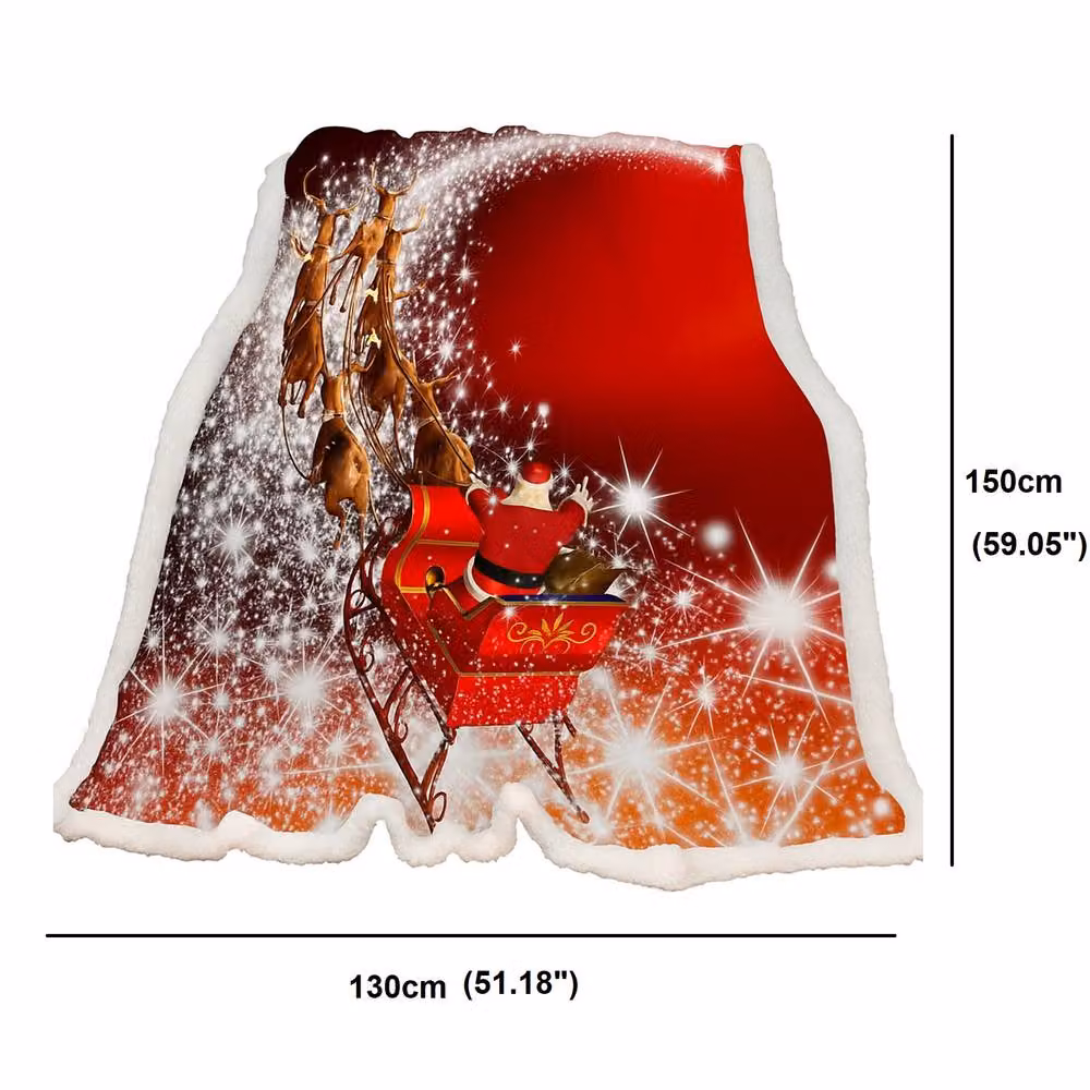 Gr8 Home Christmas Sleigh Red Flannel Fleece Throw W: 130 cm, D: 150 cm – 5