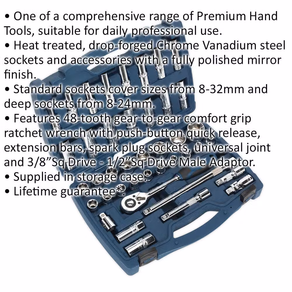 Loops 41pc Premium Deep Socket and Ratchet Handle Set, 1/2 inch Square Drive, 6 Point Metric, Silver and Multicolour – 2