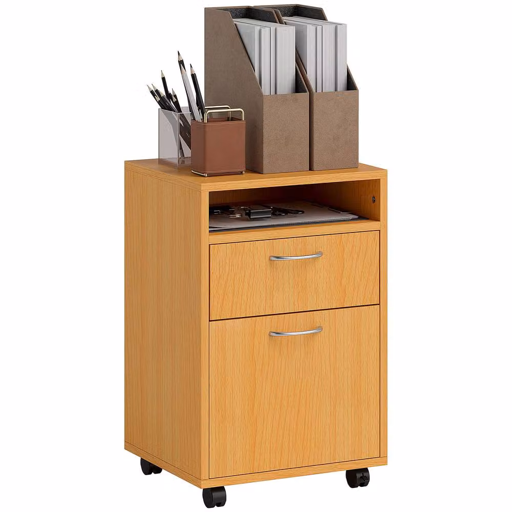 ERGOVEXA Mobile Filing Cabinet with 2 Drawers and Lock, Natural Wood Brown, H 60.0 cm x W 35.0 cm x D 40.0 cm – 3