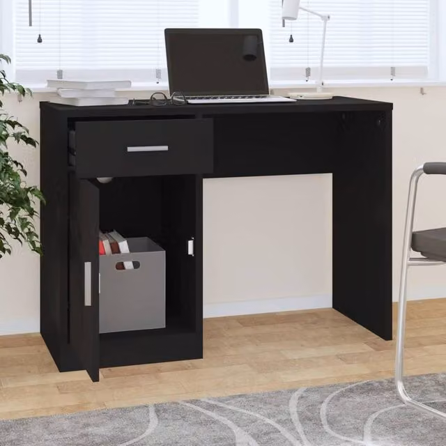 Berkfield Home Modern Black Computer Desk with Drawer and Cabinet, W/D/H: 100 x 40 x 73 cm