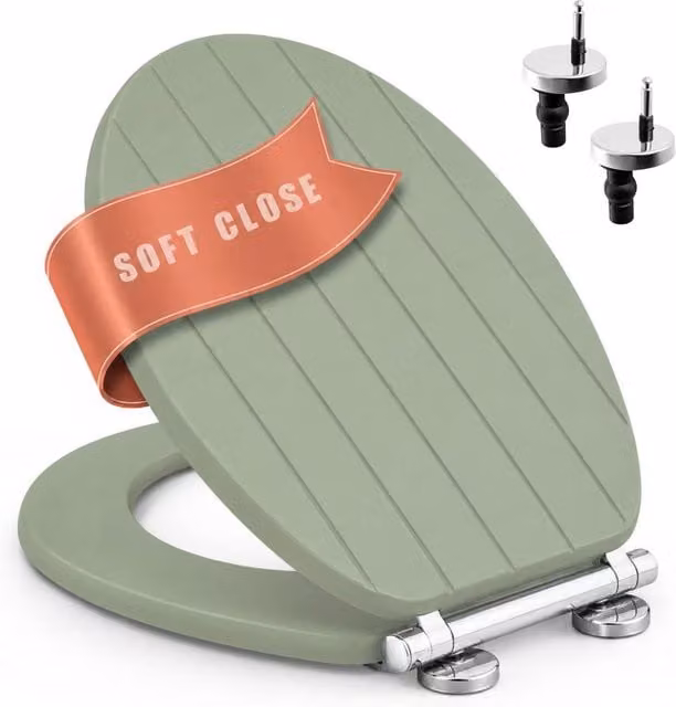 Marco Paul Sage Green Groove Soft Close Moulded Wood Toilet Seat with Quick Release in Pale Green