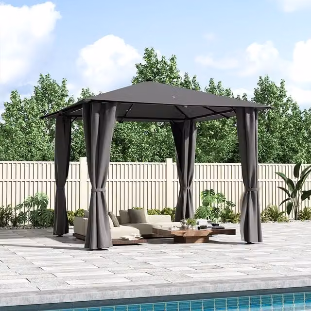 Breeins Modern Hip Metal Gazebo with Lights in Grey