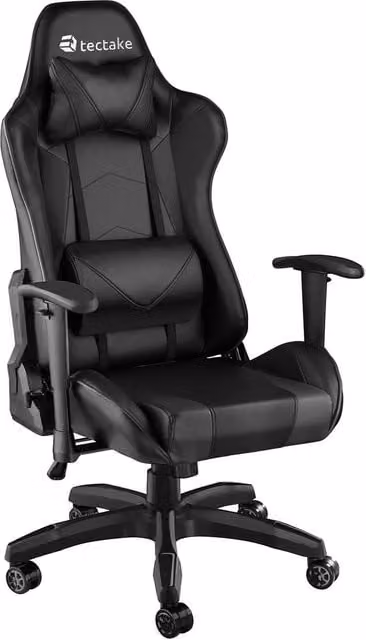 tectake Stealth Gaming Chair in Black with Synthetic Leather and Headrest