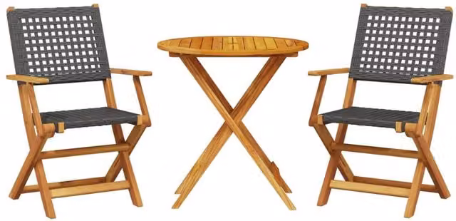 Berkfield Home 3 Piece Bistro Set in Black Poly Rattan and Acacia Wood – 1