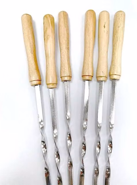 SPETLEK 18 BBQ Skewers with Stainless Steel and Wooden Handles in Silver