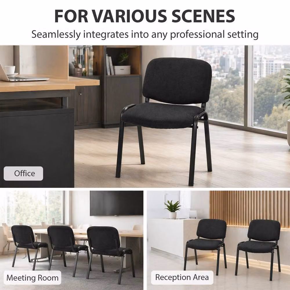 STILVORA Stackable Office Chair with Curved Backrest in Black Polyester Fabric – 9