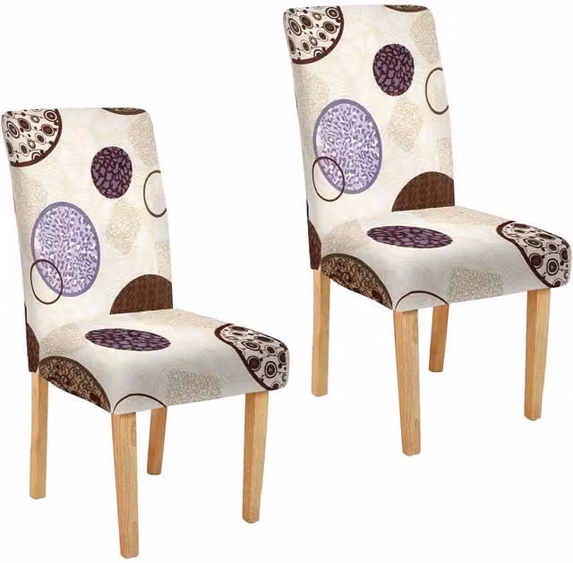 Roseley Beige Graphic Pattern Dining Chair Stretch Removable Covers, Pack of 2