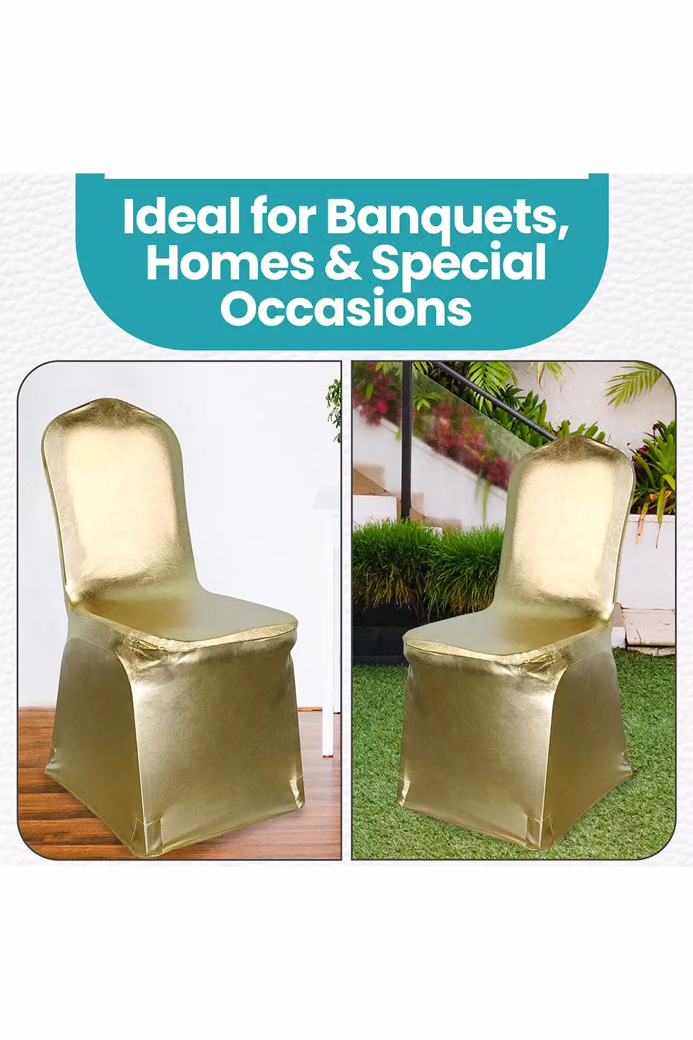 Neel Blue and Gold Glamour Stretch Dining Chair Cover, Washable Spandex Polyester Fabric – 3