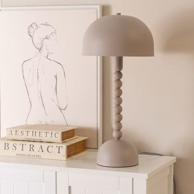 ValueLights Clement Abstract Metal Table Lamp in Grey and Beige