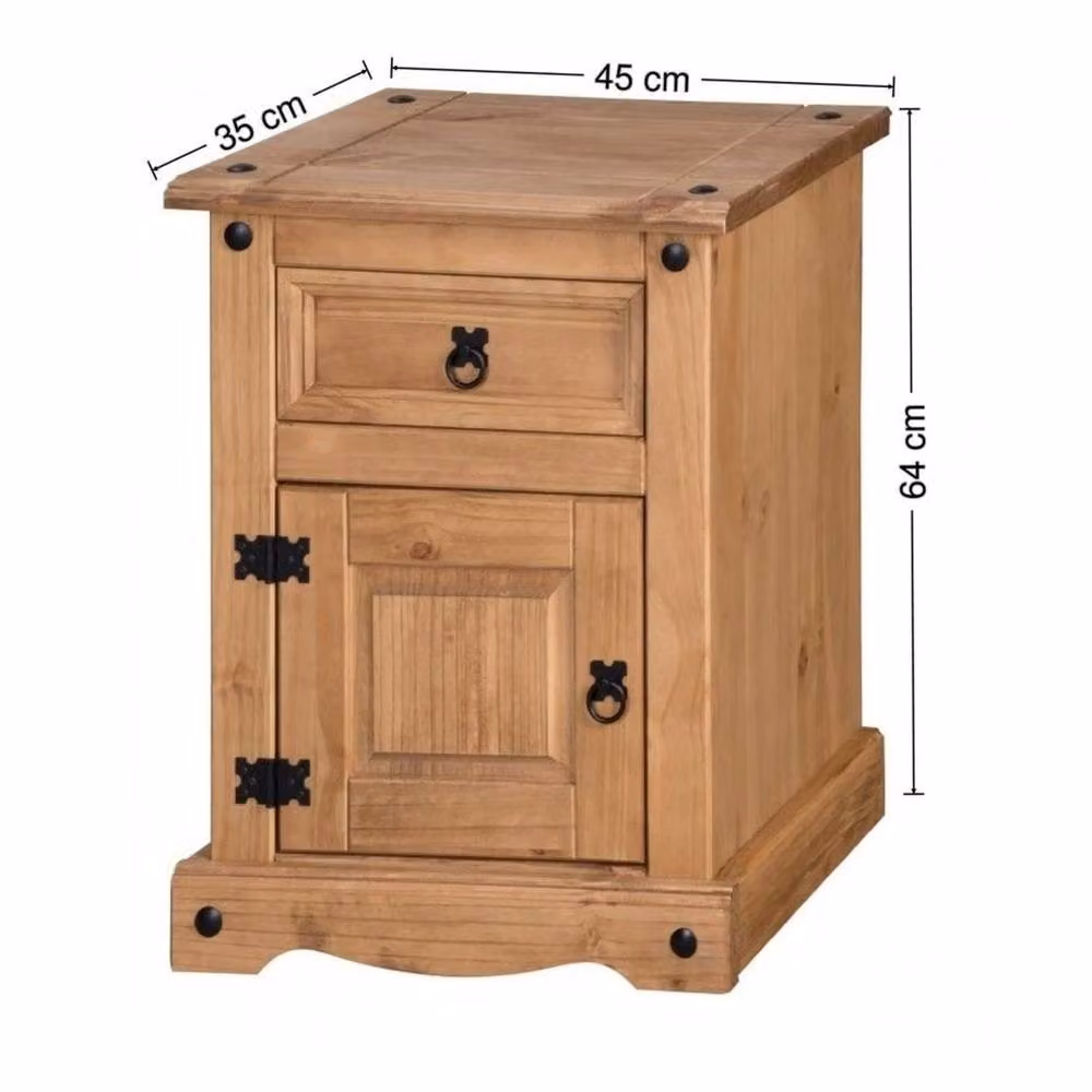 FORGEVIO Solid Pine 1 Door Medium Bedside Cabinet in Brown, W/D/H: 45 x 35 x 64 cm – 2