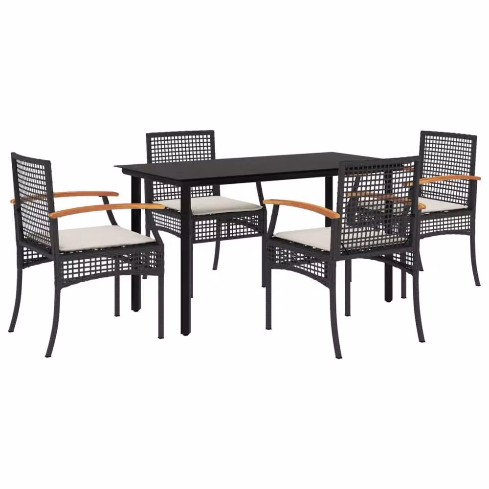 Berkfield Home Beautiful 5 Piece Black Poly Rattan Garden Dining Set with Cushions – 2