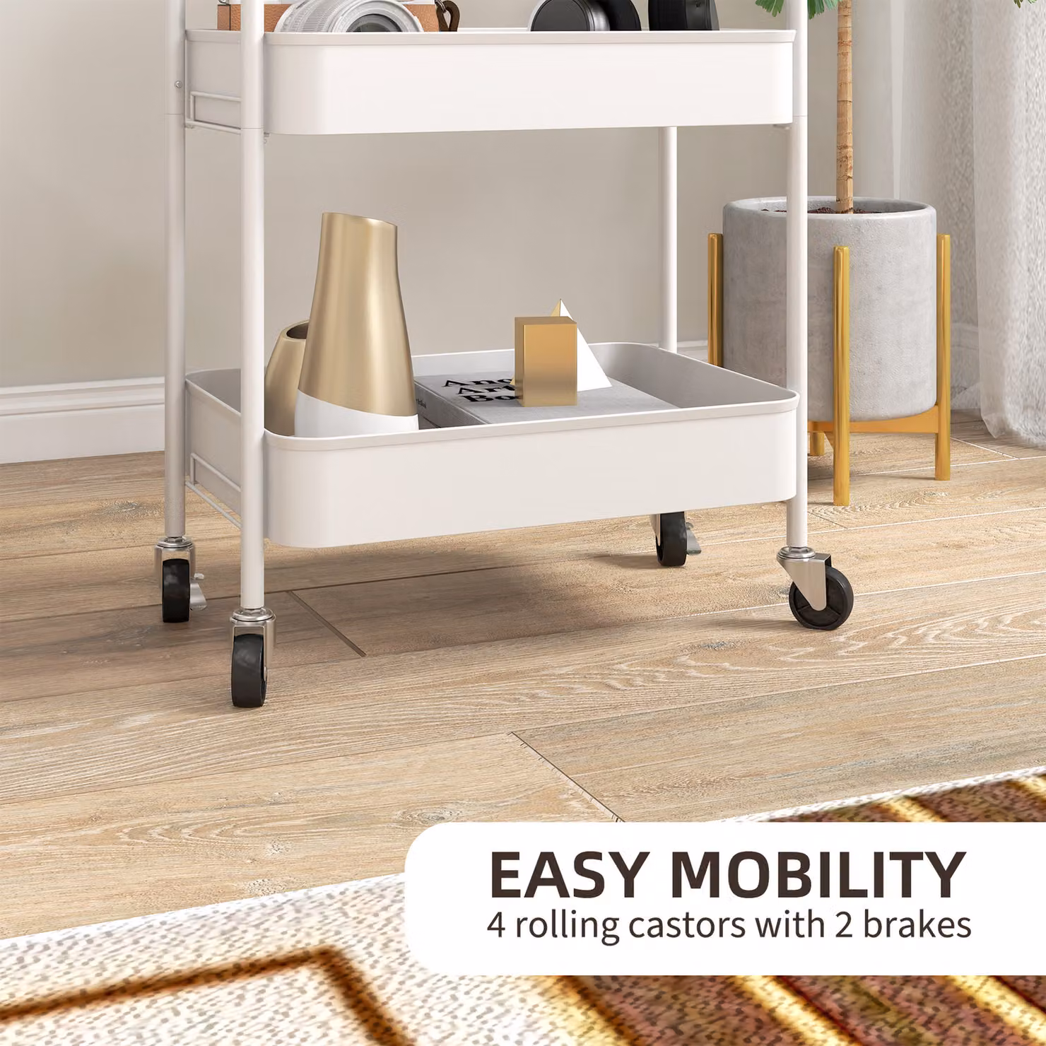 HOMCOM Three-Tier Metal Storage Trolley in White – 4