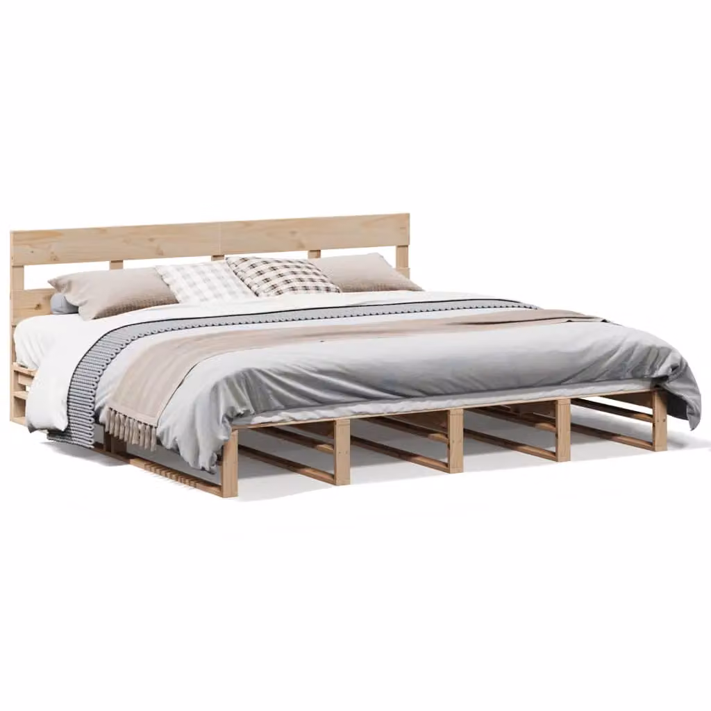 Berkfield Home Super King Solid Wood Pine Bed Frame in Brown, W/D/H: 180 x 200 cm – 2