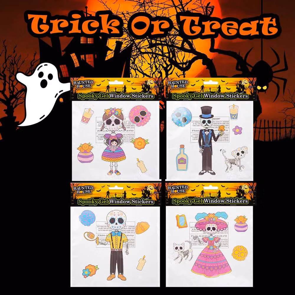 VFM e-Store Halloween Day Of The Dead Gel Window Stickers, 4 Pack, Multicolour – 3