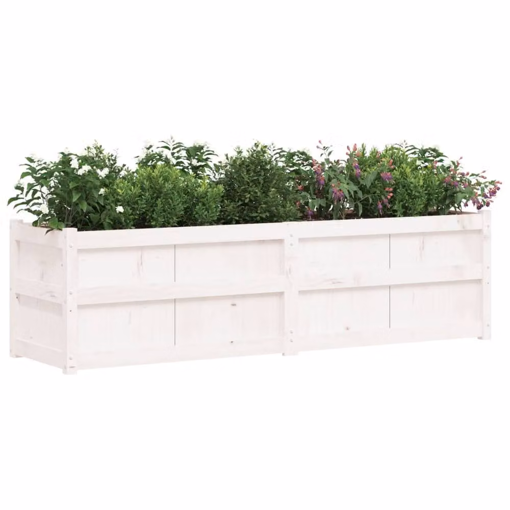 Berkfield Home Beautiful Garden Planter in White Solid Pine Wood, W/D/H: 180 x 50 x 50 cm – 2