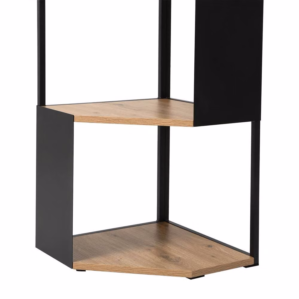 CALICOSY 5-Tier Industrial Corner Shelf with Black Metal Sides in Light Brown, H: 172 cm, W: 40 cm, D: 40 cm – 5