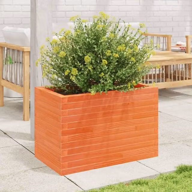 Berkfield Home Decorative Garden Planter, Brown Solid Wood, W: 70 cm, D: 40 cm, H: 45.5 cm