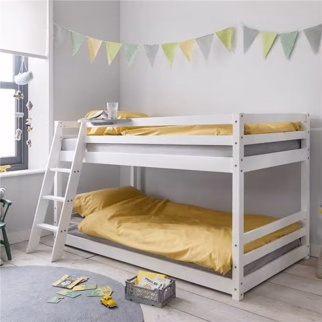 Nöa and Nani Hilda Low Cabin Bed with Bunk Underbed and Play Area in White, Single Size, Solid Pine Wood – 1