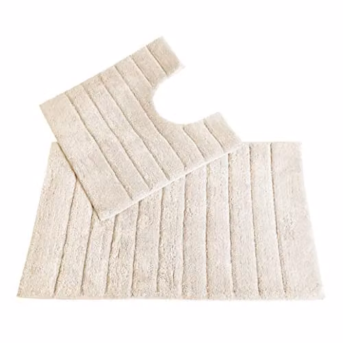 Allure Bath Fashions 2 Piece Ribbed Cotton Bath and Pedestal Toilet Mat Set in Beige – 1