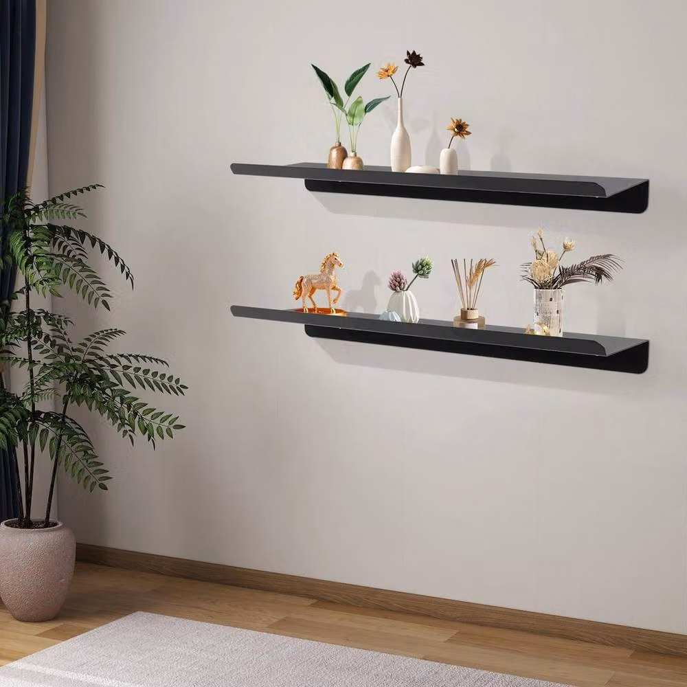Ventryn Set of 2 Black Metal Floating Wall Shelves for Living Room, Office or Bathroom – 3
