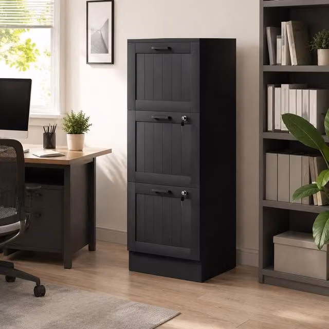 STILVORA 3 Drawer Metal Filing Cabinet with Lock, Black – 1