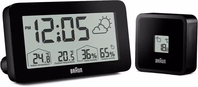 Braun Digital Weather Station Alarm Clock in Black