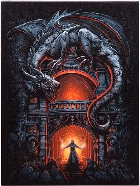 Spiral Direct Dragon's Lair Canvas Plaque Illustration in Grey