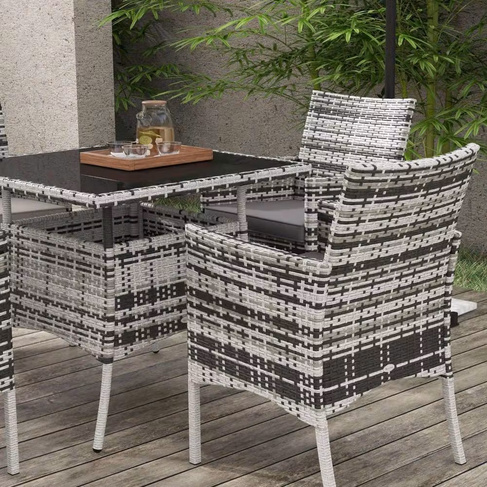 Wyld Haus Hayosa Yoka 4 Seater Garden Dining Set in Mixed Grey Rattan with Cushions – 5