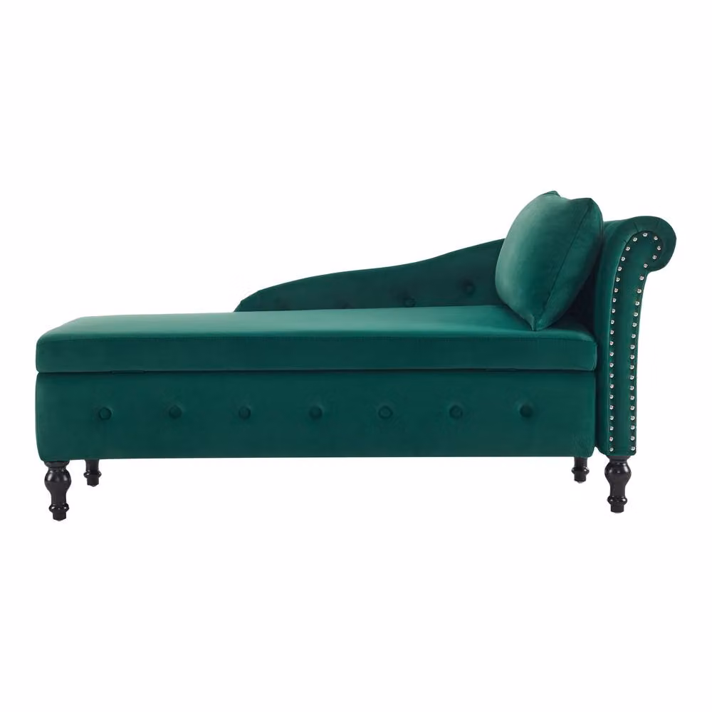 Rolipo Green Velvet Chaise Lounge with Storage and Right Armrest – 8